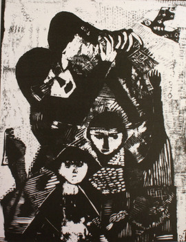 Rodzina, linoryt ok 1956